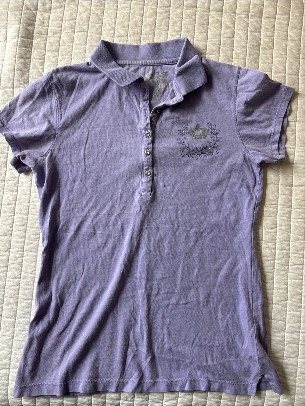 Girls Lavender Polo Top with Embroidered Crest Detail